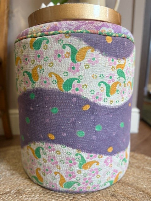 Dressing Table Pouffe upholstered in one-of-a-kind Vintage Kantha Quilt