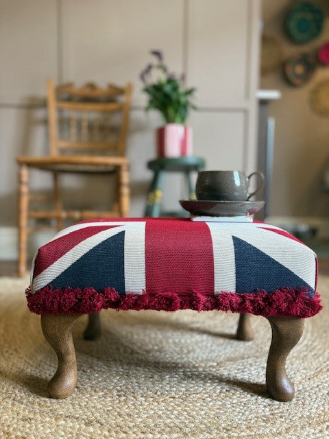 Vintage Style Union Jack Footstool with Queen Anne Legs