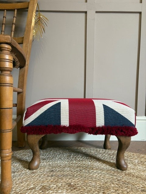 Vintage Style Union Jack Footstool with Queen Anne Legs