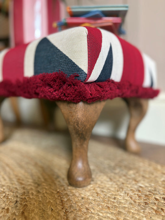Vintage Style Union Jack Footstool with Queen Anne Legs