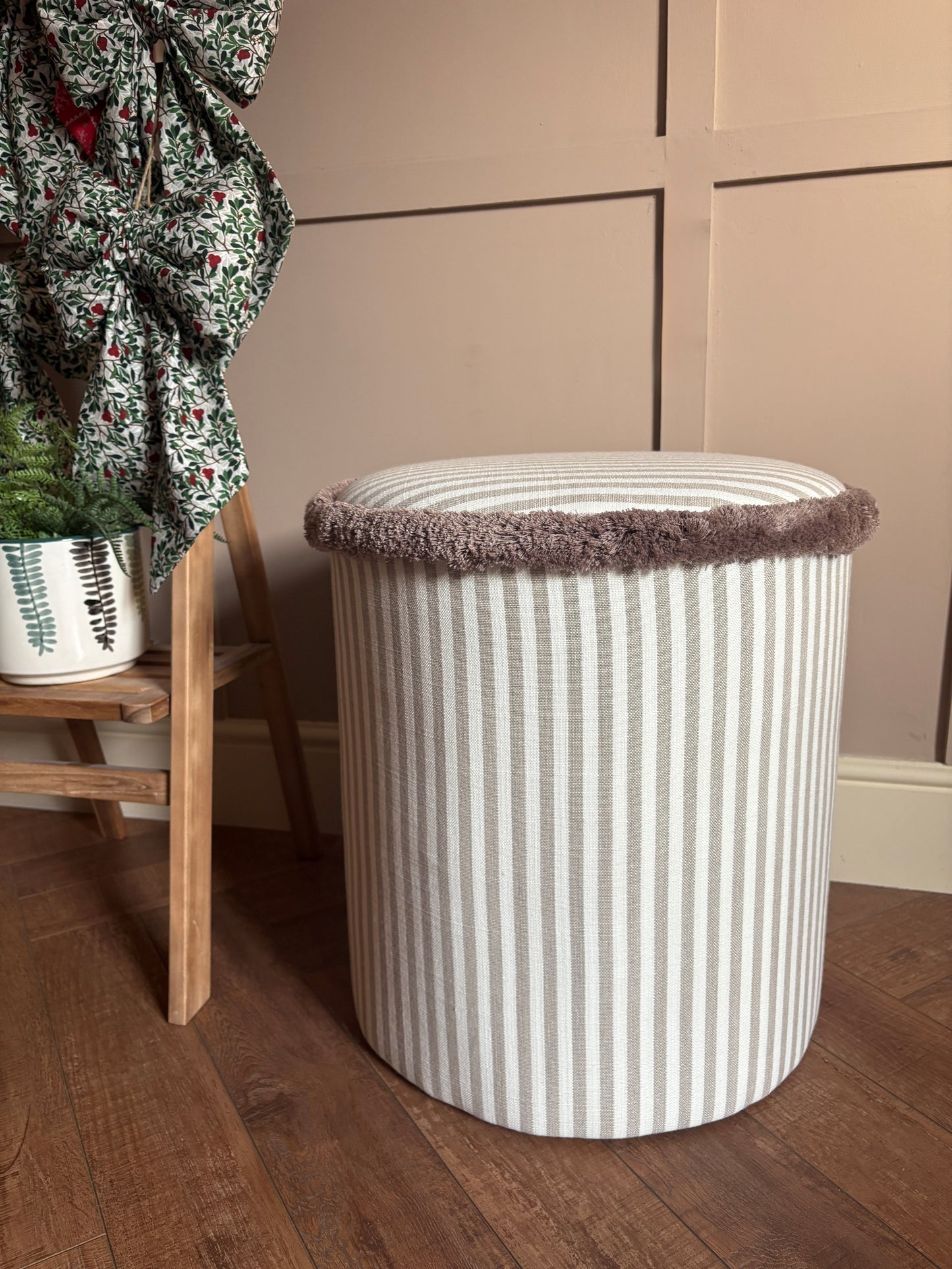 Taupe Classic Stripe Dressing Table Pouffe