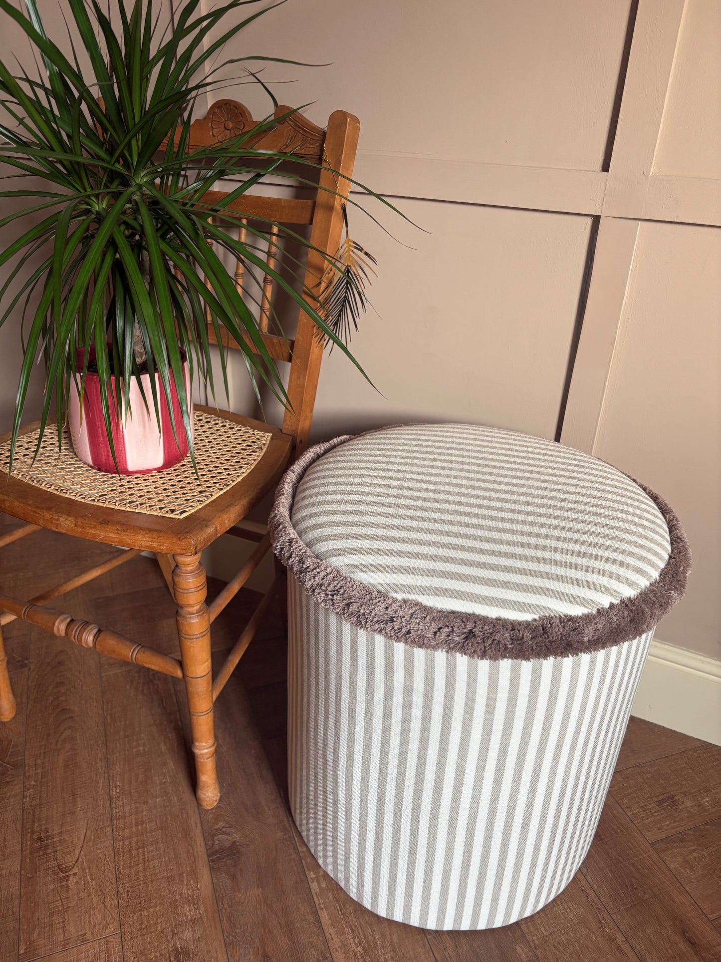 Taupe Classic Stripe Dressing Table Pouffe