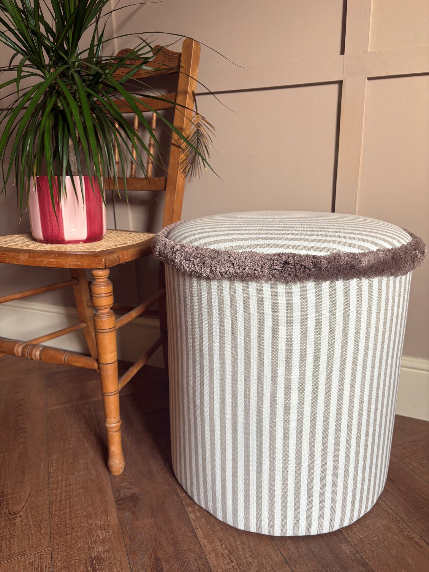 Taupe Classic Stripe Dressing Table Pouffe