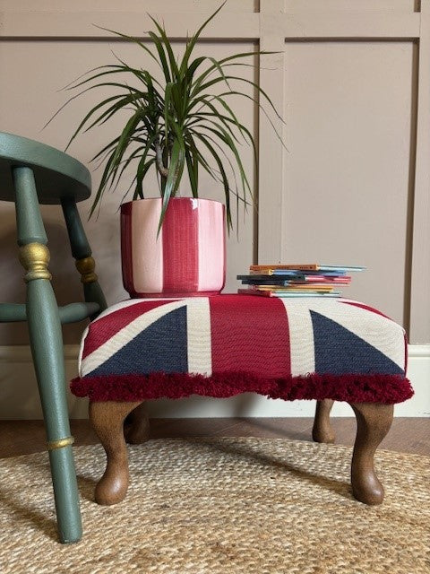 Vintage Style Union Jack Footstool with Queen Anne Legs
