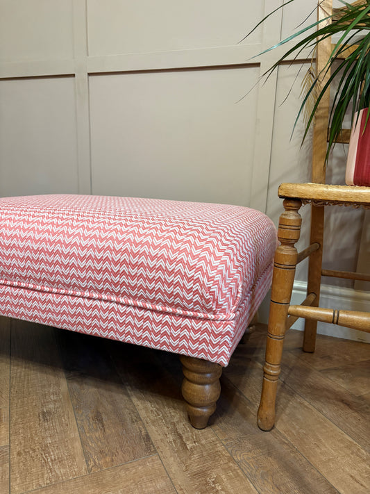 Stylish Handcrafted Footstool in Sanderson Herringbone - Coral
