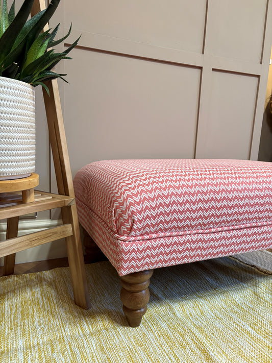 Stylish Handcrafted Footstool in Sanderson Herringbone - Coral